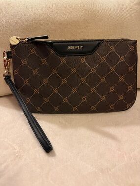 Nine West Astoria Brown and Black Logo Wristlet